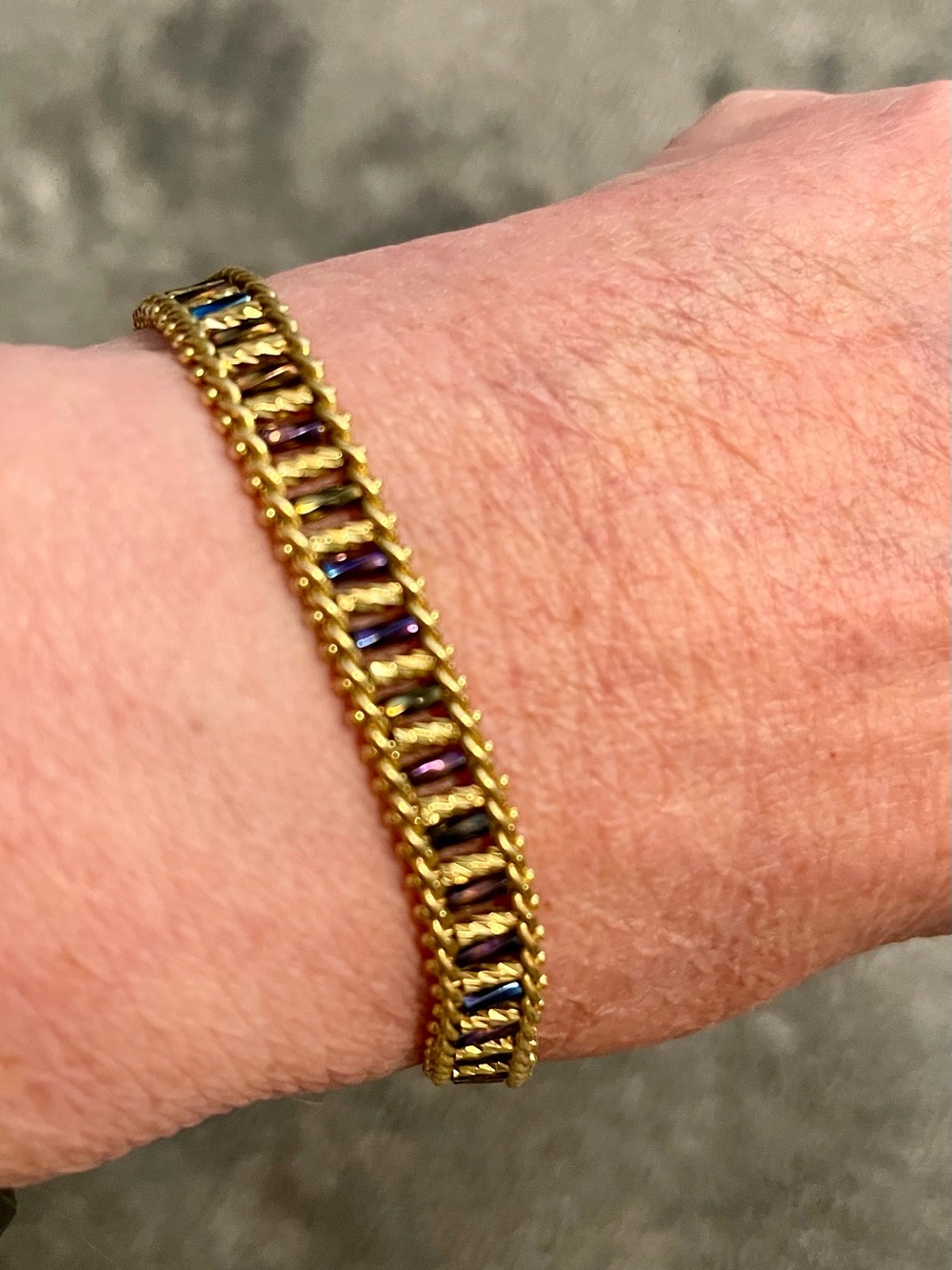 Premium Designs Gold-tone Crystal Tennis Bracelet with Iridescent Beads